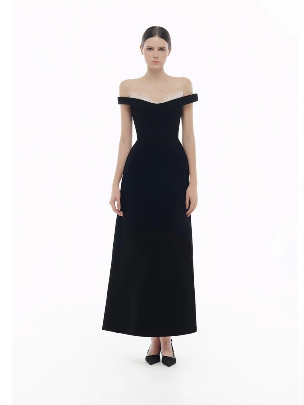 NWT Montsand Black Off-Shoulder Lace Detail Midi Dress